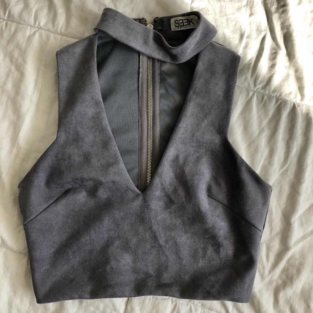 LF suede choker crop top